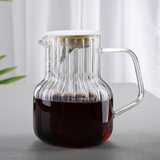 해피유통 투명 유리 드립 커피 필터 컵 가정용 핸드 드립 커피메이커, 1000ML 세로무늬 주전자(흰색 뚜껑)