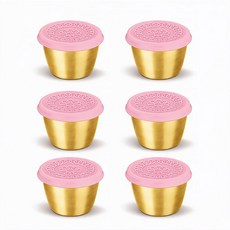 엘리펀트 304 스테인리스 골드 소스컵 6P 세트 - 70ml 단색 동그라미 무늬 실리콘뚜껑 밀폐 소분용 양념통, 소프트 블러썸 핑크, 6개