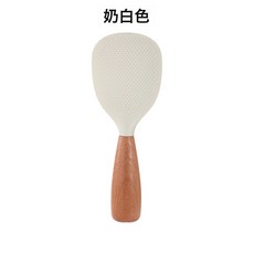 可站立木柄硅膠飯勺 不粘鍋盛飯勺, 1個, 奶白色:如圖所示