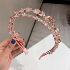新款仙氣雙層高級水晶發箍手工壓發頭箍外出百搭髮卡網紅頭飾發飾, 1個, 粉色雙層