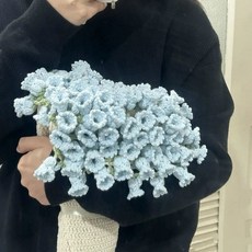 꽃다발담요 어버이날선물 뜨개꽃다발 완제품 여친선물, 그레이블루+크림화이트 릴리