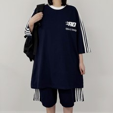 [왕박시/반팔+반바지] 국내제작 남여공용 빅사이즈 오메가 반팔 츄리닝 세트 2color