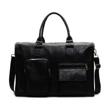 Gesen 美拉德水洗機車包 單肩斜挎大容量手提託特包, 黑色