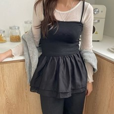 투니스 여성 더블 레이어드 프릴 슬림 웨이스트 민소매 티셔츠