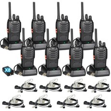 TIDRADIO TDV2 무전기 장거리 충전식 양방향 비밀경호용 이어피스 포함 16채널 휴대용 내구성 강한 주파수 복사 플래시라이트 VOX 워키토키 비즈니스 가족용 블랙 8개, 8 PACK with Earpiece