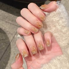 手工穿戴甲 咖啡香檳極光鑽冰透裸膚色系, 1個, XS-021短T(長約1.5公分)