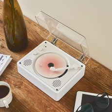 BIKASU 적외선 주사 턴테이블 CD플레이어 무손실 음질 블루투스스피커 USB 컴퓨터스피커, 화이트