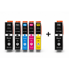 잉크아울렛 캐논 PGI-750XL CLI-751XL 호환 잉크 5색세트 + 검정1EA IX6870 IX6770 IP8770 MG5470 MG5570 MG7170, 1개, 750XL/751XL 호환잉크 5색세트 + 검정1EA