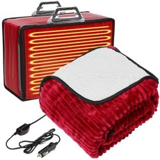 Riakrum 12v 온열 자동차 담요 147.3cm x 109.2cm(58인치 x 43인치) 3단계 난방 레벨 전기 온열 담요 휴대용 담요 온도 컨트롤러 포함 담배 라이, 와인 레드, 리브드