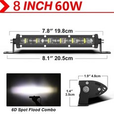 6D 렌즈 슈퍼 슬림 Led 라이트 바 60W 120W 180W 자동차 트랙터 Suv 트럭 보트 4WD 4x4 Offroad ATV 작업 조명 운전 램프, 7) 2 Leads Wire Harness