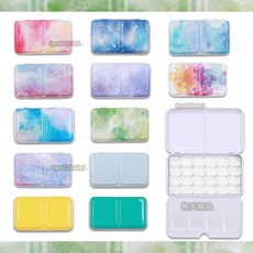 牧天 顏料分裝盒 固體顏料空盒 12色24色三折鐵盒 便攜水彩48格半塊分裝盒 調色盒, 小號膠盒,空盒+16個0.3ml格子固定, 1個