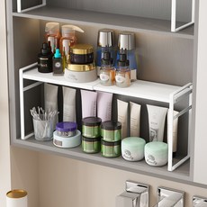 욕실 거울장 수납 선반 길이와 높이 조절이 가능한 선반 철제, 화이트, 1개