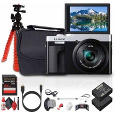 파나소닉 TZ99 / ZS99 포인트 앤드 슛 컴팩트 여행 디지털 카메라 (실버) (DCTZ99ES) + 64GB 메모리 카드 DMWBLG10 배터리 가방 유연 삼각대 USBC, Silver, 1개