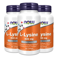 NOW Foods 左旋離胺酸素食錠 500mg, 100錠, 3罐