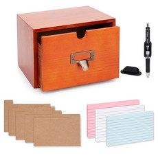 서랍이 있는 인덱스 카드 홀더 7.6x12.7cm3x5인치 인덱스 카드 150장 크래프트 디바이더 5개 및 펜 홀더 2개 포함 가정 및 사무실 정리용 빈티지 스타일 7.6, 서랍이 있는 인덱스 카드 홀더, 7.6x12.7cm3x