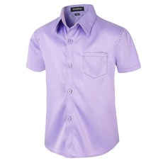 Spring&Gege 남아용 반소매 드레스 셔츠 주름 방지 새틴 포멀 유니폼 단색 핑크 12