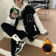 여성 캐주얼 모던 알파벳 자수로고 야구점퍼
