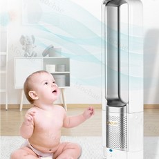 Mochae 날개없는 선풍기 타워형 공기청정필터 저소음 스탠드 냉풍기 자연풍+리모컨, 실버, 20인치