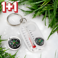 [1+1] 루앤시 산악용 온도계 나침반 키링 키홀더 열쇠고리, 1세트, 2개구성