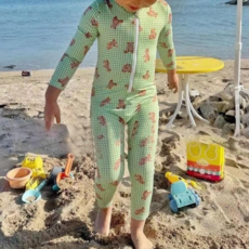 구빠방 아동 곰돌이 래쉬가드 수영복 모자 세트