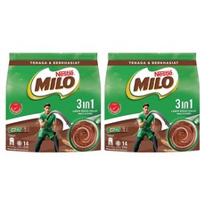 MILO 3 인 1 밀크초콜릿 코코아 파우더, 33g, 14개입, 2개