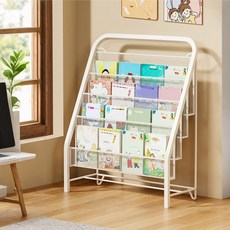 어린이 책장 잡지 꽂이 간단 설치 수납 선반 책보, 4단, White
