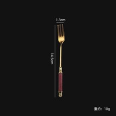 紅花梨不鏽鋼便攜餐具三件套, 1個, 金色小叉子
