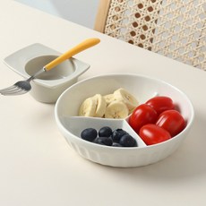 [파격사은품] 1+1 3칸 밀폐 원형 나눔접시 도자기, 2개, 화이트