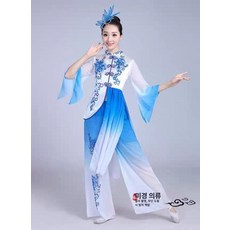 한복 무용복 공연용 개량형 고전 민족 댄스복 춤의상 청화백자 부채 쉬폰 여성