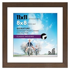 깨짐 방지 유리가 있는 아메리칸 플랫 11x14 액자 - 매트가 8x10 액자로 사용하거나 없는 사진을 표시하세요 시그니처 컬렉션 벽 디스플레이용 블랙, Walnut, 11x11