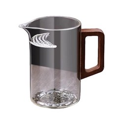 玻璃木把月牙公道杯茶水分離泡茶器, 1個, 木把月牙公杯550ml