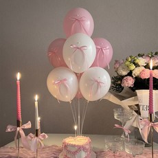 블링살롱 글로우 리본 진주 파티 풍선 9P 세트 테이블 거치대 포함 웨딩 촬영소품, 1세트, 소프트 베이비 핑크