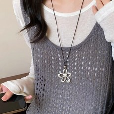 소우샵 블루밍 메탈 팬턴트 블랙 로프 목걸이