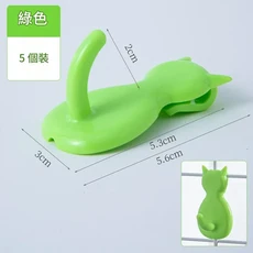 卡通貓咪造型塑膠掛鉤 免打孔收納鉤, 綠色貓咪掛鉤 5個裝, 1個