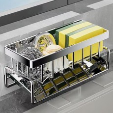 옐로우베이스 올스텐304 수세미 건조대 자동물빠짐 세제 거치대 행주 걸이 포함, 1개, 실버