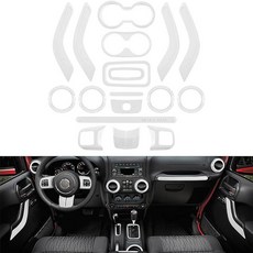 지프 랭글러 JK JKU 2011-2018 4도어 (라이트 블루) 18피스 풀 세트 내부 장식 트림 키트 스티어링 휠 센터 콘솔 도어 핸들 에어컨 벤트 컵 홀더 기어 커버 트림, 화이트