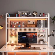 SeekFun 책상 선반 타공판 컴퓨터 테이블 정리 책상위 벽걸이 책장 와이드 스탠드 정리대, 화이트/White, 2단