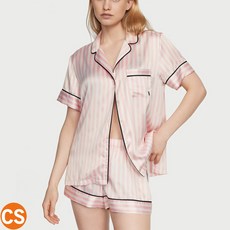 [미국직배송] 빅토리아시크릿 새틴 반팔 잠옷 세트 핑크 스트라이프 VICTORIAS SECRET Glazed Satin Short Pajama Set 여친 엄마 선물