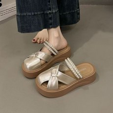 DUOMIHAN여성 두꺼운 밑창 크로스 스트랩 진주 장식 슬리퍼WZS60504