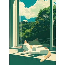 고양이 만화 포스터 인쇄 캔버스 그림 창틀 위에서 잠자는, A. 20x30cm