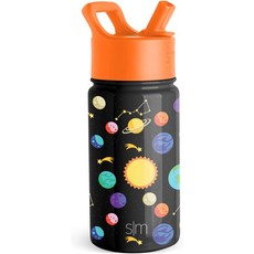 啵比小舖 美國Simple Modern 迪士尼兒童不銹鋼吸管保溫保冷水瓶 414ml, 1個, Solar System, 黑色