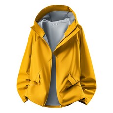 情侶款連帽防潑水沖鋒衣夾克, XL, 黃色