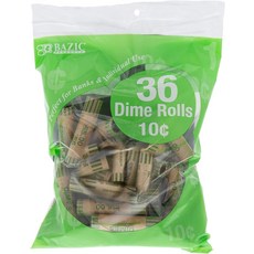BAZIC Dime 코인 포장지 롤 미국산 내구성이 뛰어난 프리폼 종이 튜브36개팩 1팩, 1-Pack, Dime Rolls