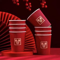 一次性結婚用品瓦楞紙杯 三層加厚 喬遷滿月喜字設計, 1個, 米 圖四 奇,20個精品瓦楞