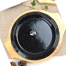 법랑 코팅 원형 스테이크철판 스테이크팬 철판접시 주물후라이팬, 01. 원형줄함박 철판+목판받침 1호 HW