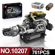 금형 킹 10171 LSX454 V8 엔진 전동 시뮬레이션 모델 드라이브 빌딩 블록 자동차 부품 장난감 선물, 09 10207-761PCS
