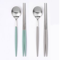 디온 보겐 몽블랑 에펠 국산 스텐 수저세트 실버, 2인(다크그린 1개+그레이 1개), 1세트, 몽블랑 수저세트 실버