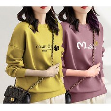 1+1 여성 긴팔 티셔츠 캐주얼 봄 가을 슬림핏 긴팔티 심플 여자 상의 루즈핏 데일리 라운드 맨투맨 티셔츠 CY