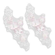 2개 꽃무늬 폴리에스터 컴퓨터 자수 아플리케 플라스틱 비즈 접착/바느질 패치 치파오 액세서리 흰색 290x120x1mm, 하얀색
