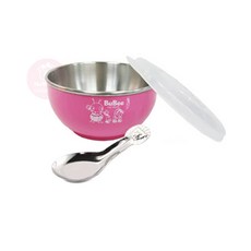 永昌寶石 香醇 兒童碗 湯匙 上蓋 304不鏽鋼 雙層隔熱碗 幼兒園碗 小蟻布比 Bubee 豆豆 替換上蓋 三色碗, 1個, 粉色碗+上蓋+湯匙